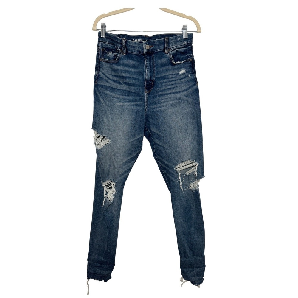 American Eagle Super Stretch Skinny Jeans Women 8 Regular Distressed Ripped Blue